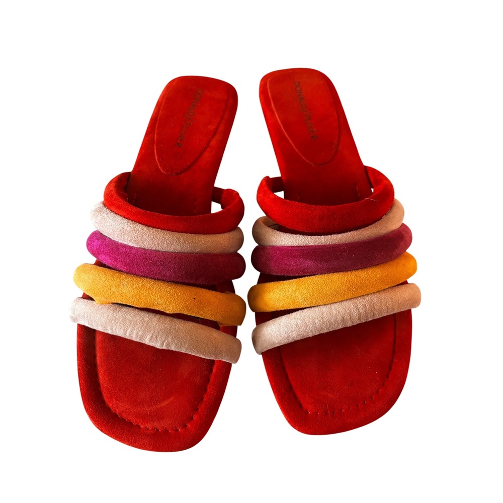 Donald  J. Pliner Kip Slide Sandals 8 Red Multi Suede Rainbow Multi-Strap Shoes